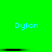 Six identical pixelated 'Dylon' text icons arranged in two on a bright green background with black horizontal lines beneath each text