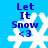 Blue background with white snowflake icon displaying "Let It Snow <3" text in blue, showing animation changes in snowflake shape and text clarity across frames.