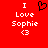 Red background with white pixelated text reading "I Love Sophie <3" and a black heart symbol above the left side of the text.