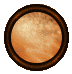 Four circular icons with brown borders display a planet-like sphere in varying light and texture states against a gray background.