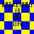Blue and yellow checkered background with 'BASKETBALL IS MY LIFE' text in black pixelated font, displayed in two distinct animation states.