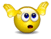 Yellow spherical emoji with blue eyes and red mouth in various poses including raised arms, hands on head, and forward-leaning positions.