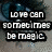A pixelated image of a blue eye with text overlays, showing a quote about love and magic.