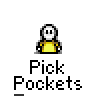 Animated contact sheet of a pixel art character performing various actions with