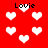 Red background with white pixelated hearts and black text reading "Lovie" scattered across the image.