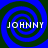 Four identical blue and green spiral patterns arranged in a , each containing the text JOHNNY in white pixelated letters