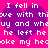 Pixelated text on a bright pink background with overlapping purple hearts, displaying repeated phrases about love and heartbreak.