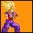 Pixelated character in purple martial arts uniform with red belt and wristbands performs sequential punching motion against orange background.