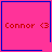 Four pink square with blue borders display "Connor <3" text; one shows a small blue heart, another a blue star-like symbol