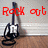 A static image of a guitar leaning against a wall with red text reading "Rock out to your own beat!" in three separate