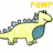 Pixelated yellow dinosaur with blue spikes and wing-like shapes, standing side-by-side in showing color variation above its head