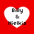 Four white heart shapes on red background with "Billy & Nielkis" text, each heart showing slight pixel variation across frames.
