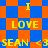 Yellow text on blue and orange checkered background with repeated phrases 'I LOVE SEAN' and '<3SEAN <3'.