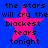 Blue background with four identical pink stars and black text reading 'the stars will cry the blackest tears tonight' arranged in a