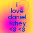 four identical pixelated images with yellow and pink gradient backgrounds, each displaying blue text reading "i love daniel fahey <3 <3"