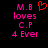 Pixelated text in pink and red on black background with a heart symbol above the first line.