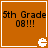 Brown square with black text '5th Grade 08!!!' and white pixelated Pac-Man icon in bottom-right corner, repeated across four