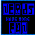A 6-frame animated contact sheet of a pixel art buddy icon with blue text on black background, showing variations in letter spacing and color saturation across frames.