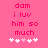 Pink background with red pixelated text reading 'dom i luv him so much' and five white heart icons below, where the third heart changes from light pink to white between frames.