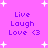 Purple text on pink background with white stars, displaying 'Live Laugh Love <3' in four identical quadrants.