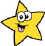 Pixelated yellow star-shaped cartoon character with large eyes and a smiling mouth on white background.