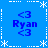 Blue background with white dashed lines and star shapes forming a , containing four identical text blocks reading '<3 Ryan <3' in blue pixelated font