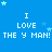 Blue background with repeated white text "I LOVE THE Y MAN!" and light blue stars scattered across the image.