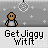 Pixel art character with brown skin and gray shirt performs repeated motion against snowy background, text 'GetJiggyWithIt' below each instance.