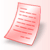 A static pixelated image of a light red document with horizontal lines representing text, angled slightly upward on the right side against a white background.