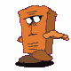 Animated orange cartoon character with rectangular body, white eyes, and brown shoes in walking cycle with arm and leg movements.