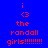 Blue background with red pixelated text reading 'i <3 the randall girls!!!!!!!!' and cyan rectangular overlays in various positions.