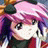 Pixelated anime-style character with pink and purple hair, large eyes, and a white face against a multicolored background.