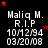 Black background with white text reading "Maliq M. R.I.P 10/12/94 03/20/08" repeated in a , red stars scattered around the text