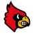 Pixelated red bird head with black eye, yellow beak, and white highlight on gray background.