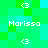Pixelated green and cyan with repeated white text 'Marissa' and '<3' symbols in a static pattern