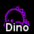 Four pixelated dinosaur head icons with 'Dino' text, each in distinct colors and some with exclamation marks, arranged in a on black background