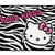 Static pixel art of a white cat face with pink bow, set against black-and-white striped background.