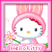 identical Hello Kitty icons with pink bunny ears, holding a pink flower, against a gray background with "Hello Kitty" text below