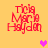 Red pixelated text 'Tina Marie Hayden' arranged in three lines on a yellow background with pink heart symbols in four corners.