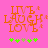 Pixelated orange text 'LIVE LAUGH LOVE' on pink background with green and brown star-like shapes below.