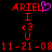Pixelated red text and symbols on black background with a pink heart symbol replacing the 'E' in 'ARIEL' on the left side of the image.