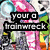 Pixelated text-based animation with shifting phrases over a colorful abstract background of pink, blue, green, and yellow shapes.
