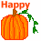 Pixel art contact sheet showing three Halloween-themed character frames with pumpkin head, striped socks, and orange/black outfit elements.