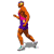 Animated sequence of a muscular figure in purple shorts and pink top running, with visible shadow on white background.