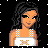 Pixelated icon of a person with long dark hair wearing an orange top and white checkered straps, holding a white object with a pink X design.