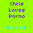 Pixelated text 'Chris Loves Porno' in purple on bright green background with blue and light blue star-like symbols below.