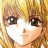 A 48x48 pixel buddy icon featuring a split composition with an anime-style character on the left and text elements on the right against a black background.