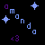 Pixelated text and star shapes on a black background with color variations across repeated elements.