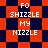 Pixelated text 'FO SHIZZLE MY NIZZLE' appears on a checkered background with alternating red and dark blue squares, transitioning to a diamond-patterned background with the same color scheme.