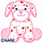Pixelated pink puppy with red spots sits against white background, next to cyan with pink text reading 'Puppy Love'